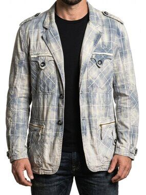 Zeus men’s retro vintage style military tie-dye plaid graphic jacket size XL